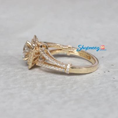 Double Halo Moissnaite Engagement Ring, Moissanite Ring, Halo 14k Yellow Gold Ring, Art Deco Split Shanks Wedding Ring, Cyber Sale SJ8292