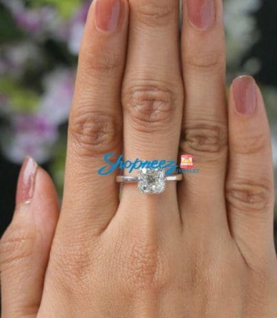 Round Moissanite Engagement Ring, Radiant Moissanite Hidden Halo Ring, 2.00 CT Off White Moissanite White Gold Ring, Gift For Her SJ8296