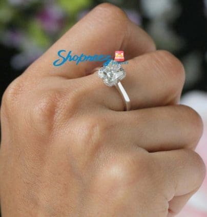 Round Moissanite Engagement Ring, Radiant Moissanite Hidden Halo Ring, 2.00 CT Off White Moissanite White Gold Ring, Gift For Her SJ8296