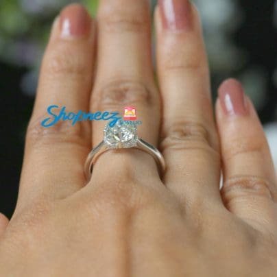 Round Moissanite Engagement Ring, Radiant Moissanite Hidden Halo Ring, 2.00 CT Off White Moissanite White Gold Ring, Gift For Her SJ8296