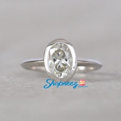 1.30 CT Near Colorless Oval Moissanite Ring / Bezel Set Bridal Ring Set / White Gold Wedding Ring Sets For Her / Oval Diamond Wedding Set SJ8298