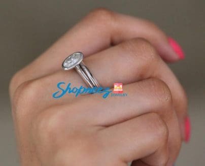 1.30 CT Near Colorless Oval Moissanite Ring / Bezel Set Bridal Ring Set / White Gold Wedding Ring Sets For Her / Oval Diamond Wedding Set SJ8298