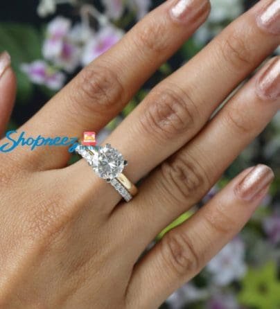 Yellow Gold Bridal Ring Set / 1.50 CT Colorless Round Moissanite /Womens Wedding Ring Sets /Solitaire Ring With Half Eternity Band SJ8299
