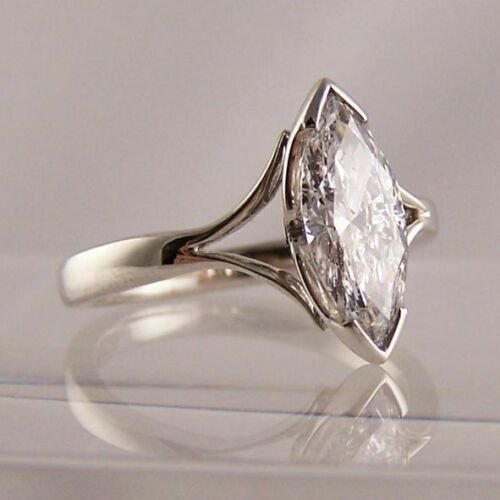 1.50 Ct Marquise Shape Diamond Solitaire Engagement Ring 14K White Gold Over 