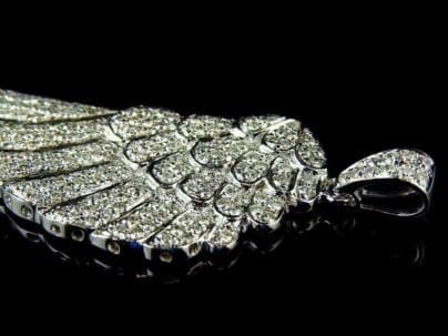 14k White Gold Finish Single Angel Wing 2.00 Ct Diamond Pendant Charm 925 Silver SJ8462