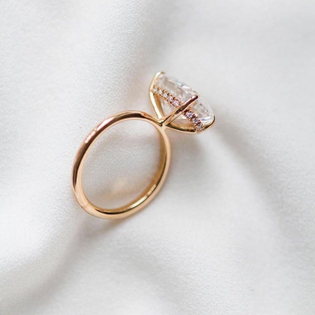 Oval Moissanite Hidden Halo Engagement Ring Yellow Gold Fn vintage