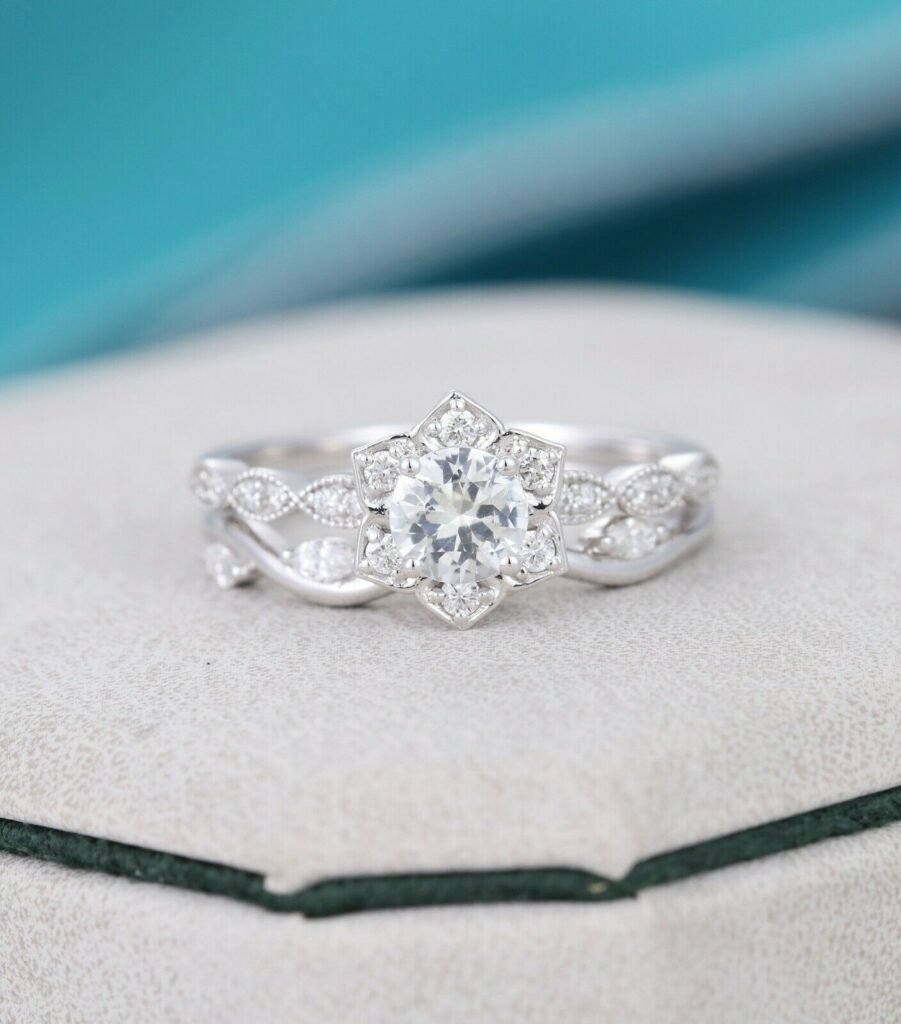 14K White Gold Over 1.75 Ct Round Cut Diamond Engagement Wedding Bridal Ring Set