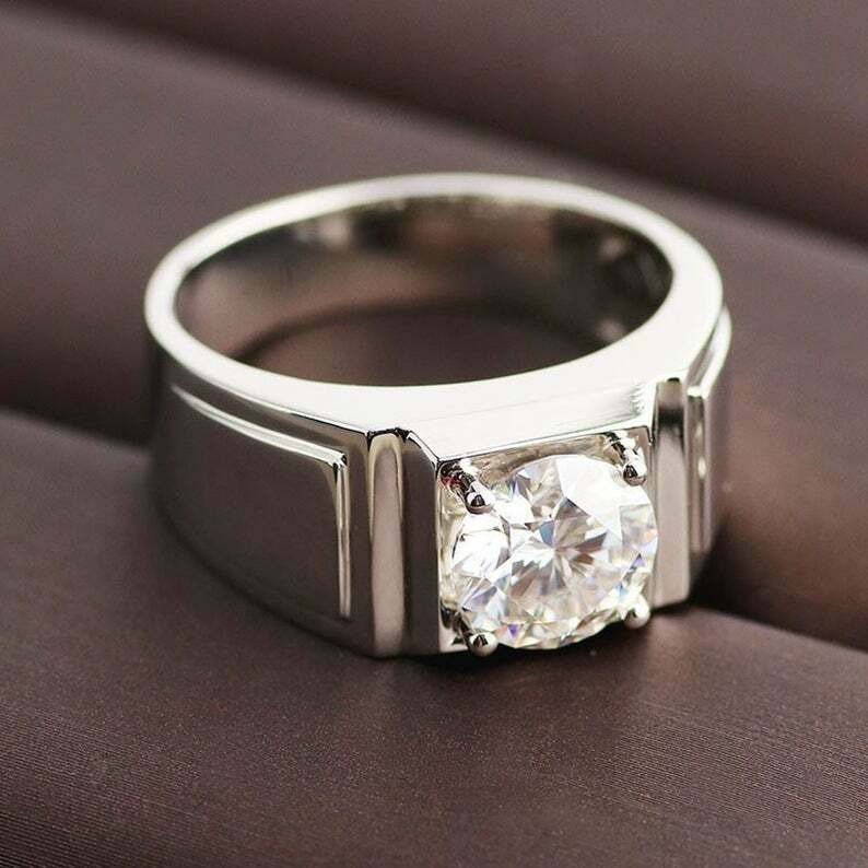 Buy 1.60Ct Solitaire Moissanite 10K White Gold Men's Engagement Ring ...
