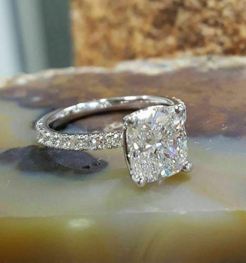 2.18Ct Cushion Cut Moissanite Diamond Rings Solid14K White Gold Engagement Rings SJ2192