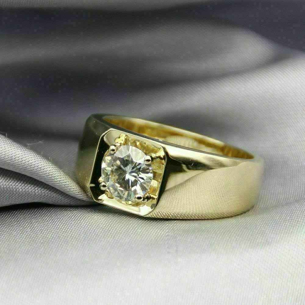 2 Ct Round Solitaire Diamond 14K Yellow Gold Finish Engagement Ring Mens  Band SJ2266 - Shopneez Jewelry