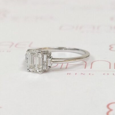 Emerald Diamond Engagement Ring- White Gold Emerald Cut Ring SJ2355