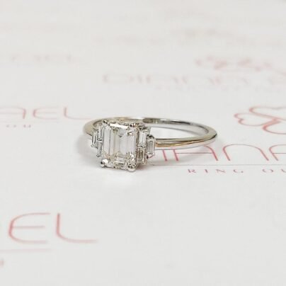 Emerald Diamond Engagement Ring- White Gold Emerald Cut Ring SJ2355