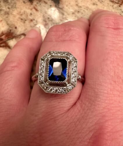 New Art Deco Style 1.25 Ct Blue & White Emerald Cut Diamond Engagement Ring SJ2404 photo review