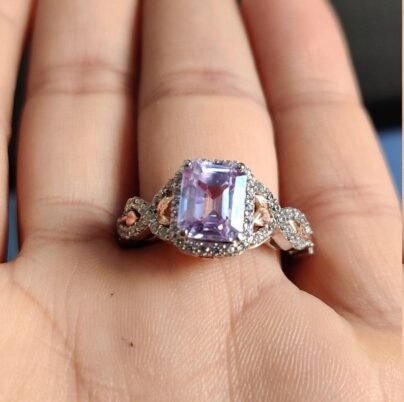 New Enchanted Disney Rapunzel Rose de 1.25 Carat Amethyst & Diamond Frame Engagement Ring in Sterling Silver / Wife Gifts Ring SJ2504