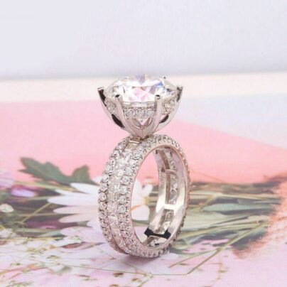 Antique Vintage Ring, 3.00CT White Round Moissanite Ring, Engagement Ring, Wedding Ring, 14K White Gold Ring, Victorian Ring, Bridal Set SJ2544