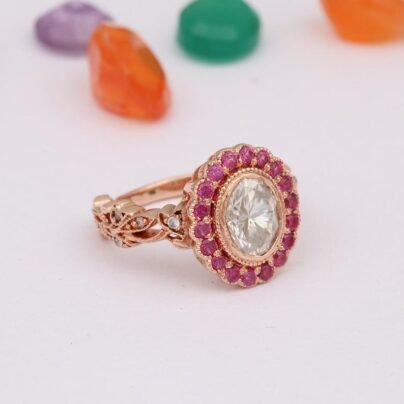 Antique Oval cut Engagement Ring Diamond Vintage Engagement Rose gold plated Ring Diamond Engagement Ring Vintage Art Deco Engagement Ring SJ2549