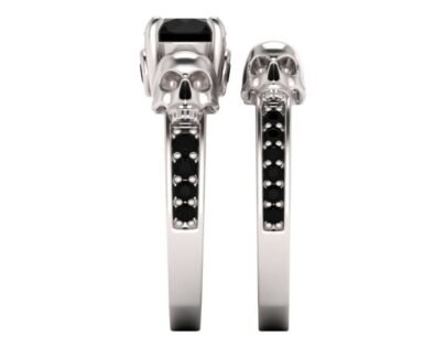 1.30ct Round Black Moissanite Stone Gothic Skull Engagement Bridalset 925 Silver SJ2646