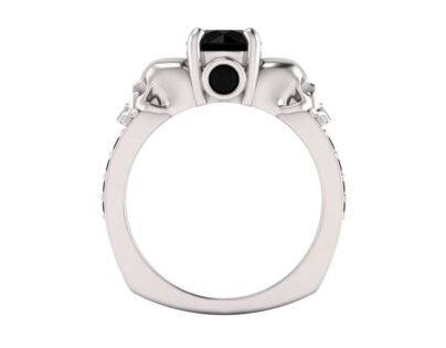 1.30ct Round Black Moissanite Stone Gothic Skull Engagement Bridalset 925 Silver SJ2646