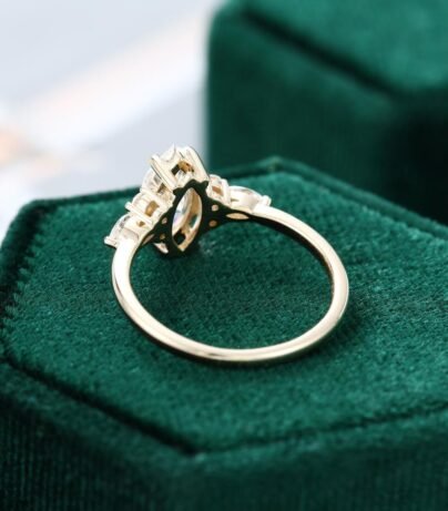Marquise cut Moissanite engagement ring vintage yellow gold Unique Cluster engagement ring women diamond wedding Bridal Anniversary gift SJ2685