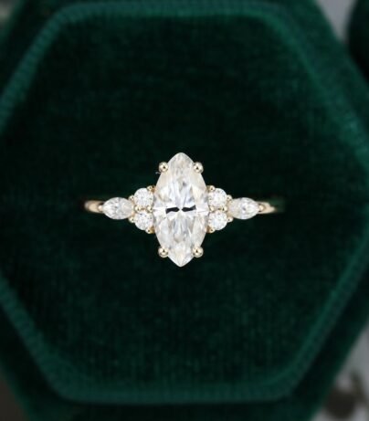 Marquise cut Moissanite engagement ring vintage yellow gold Unique Cluster engagement ring women diamond wedding Bridal Anniversary gift SJ2685