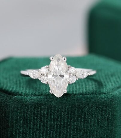 Marquise cut Moissanite engagement ring vintage yellow gold Unique Cluster engagement ring women diamond wedding Bridal Anniversary gift SJ2685