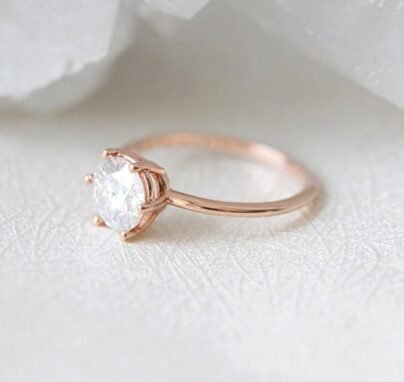Solitaire Ring, 1.5 CT Round Cut Simulated Diamond Ring, Engagement Wedding Ring, 6 Prong Setting Ring, Anniversary Ring, Rose Gold Over SJ2755