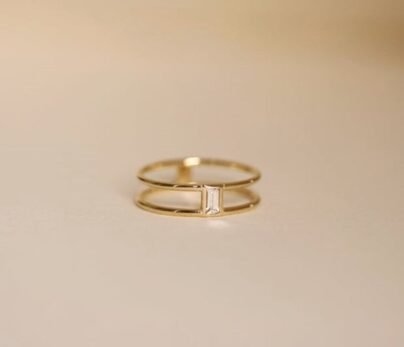 Dual Band Ring, Minimalist Daily Wear Ring, Bezel Set Ring, Baguette Diamond Engagement Wedding Ring, Classic Ring, Gift For Her, 925 Silver SJ2763
