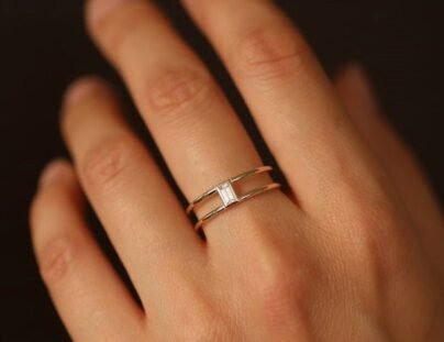 Dual Band Ring, Minimalist Daily Wear Ring, Bezel Set Ring, Baguette Diamond Engagement Wedding Ring, Classic Ring, Gift For Her, 925 Silver SJ2763