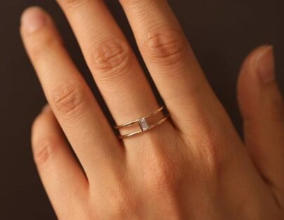 Dual Band Ring, Minimalist Daily Wear Ring, Bezel Set Ring, Baguette Diamond Engagement Wedding Ring, Classic Ring, Gift For Her, 925 Silver SJ2763