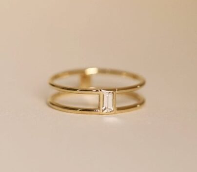 Dual Band Ring, Minimalist Daily Wear Ring, Bezel Set Ring, Baguette Diamond Engagement Wedding Ring, Classic Ring, Gift For Her, 925 Silver SJ2763