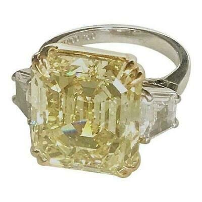Canary Yellow Huge 35Ct Emerald Diamond 3 Stone Engagement Ring Solid 925 Silver SJ2773