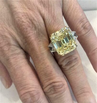 Canary Yellow Huge 35Ct Emerald Diamond 3 Stone Engagement Ring Solid 925 Silver SJ2773