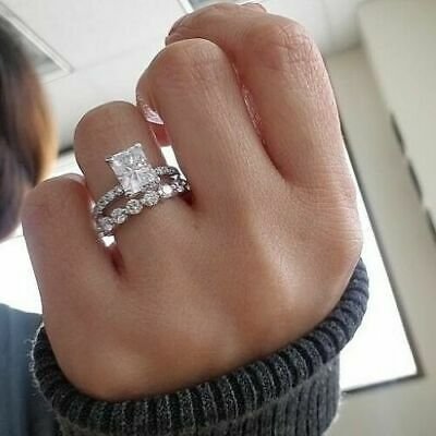 2.50Ct Cushion Diamond Cut Halo Bridal Set Engagement Ring 14K White Gold Finish