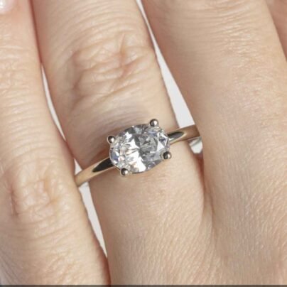 East West Oval Moissanite Solitaire Engagement Ring in 14k White Gold,Forever One Moissanite Wedding Ring,Moissanite Solitaire ,east west SJ2803