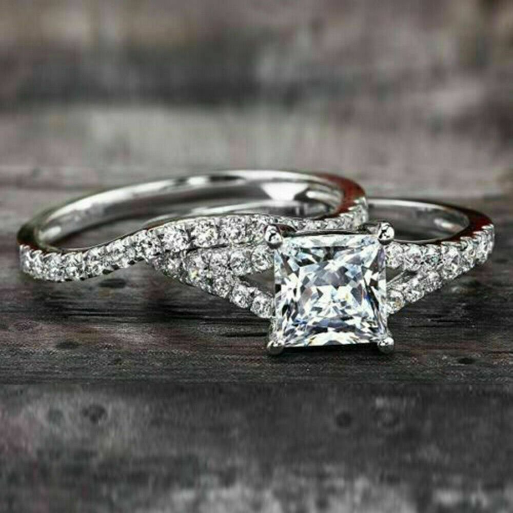 925 Silver 2 ct Wedding ring designer Set