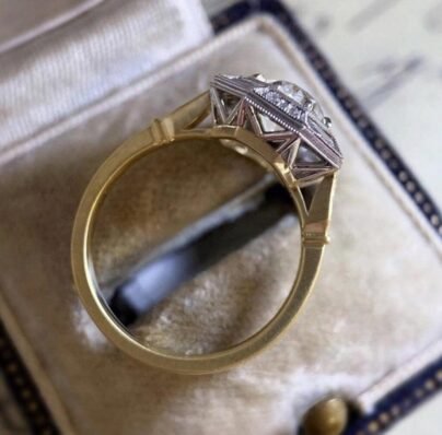 Vintage Art Deco Ring, Bezel Set Moissanite Ring, Antique Art Deco Sterling Silver Ring SJ8943