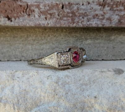 Antique Art Deco Ring, Vintage Style Ring, Ruby Diamonds Ring, Engagement / Wedding Ring, Solid 925 Sterling Silver Ring, Women's Ring SJ2819