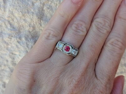 Antique Art Deco Ring, Vintage Style Ring, Ruby Diamonds Ring, Engagement / Wedding Ring, Solid 925 Sterling Silver Ring, Women's Ring SJ2819
