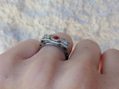 Antique Art Deco Ring, Vintage Style Ring, Ruby Diamonds Ring, Engagement / Wedding Ring, Solid 925 Sterling Silver Ring, Women's Ring SJ2819