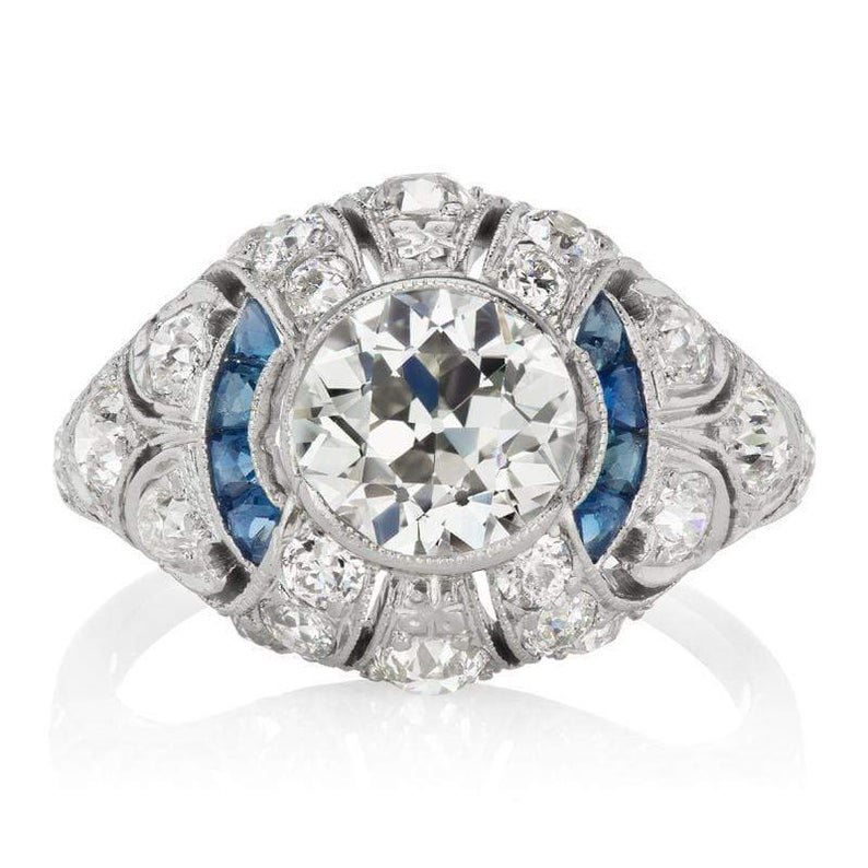 Antique Art Deco Ring, Vintage Inspired Ring, Sapphire & Diamonds Ring, Engagement / Wedding Ring, Art Deco Style Ring,Three Stone Ring SJ2820