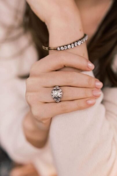 Antique Art Deco Ring, Vintage Inspired Ring, Sapphire & Diamonds Ring, Engagement / Wedding Ring, Art Deco Style Ring,Three Stone Ring SJ2820