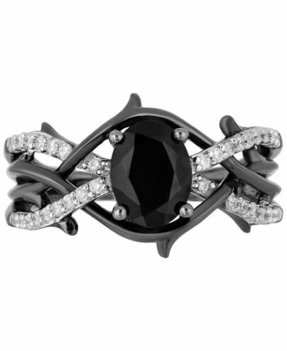 Enchanted Disney Villains Onyx & Diamond 1/4 ct Maleficent Ring Sterling Silver SJ8983