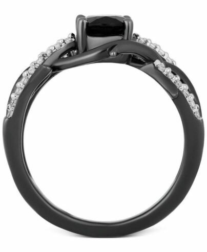 Enchanted Disney Villains Onyx & Diamond 1/4 ct Maleficent Ring Sterling Silver SJ8983