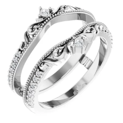 Diamond Wedding Jacket Solitaire Engagement Ring Guard Wrap Enhancer 14k White Gold Over 925 Sterling Silver engagement ring enhance, Gift SJ10004
