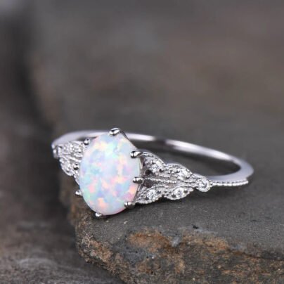 Oval Opal Ring, Vintage Opal Engagement Ring, White Opal Silver Jewelry, Gold Opal Ring, Women's Opal Ring, October Birthstone SJ8998