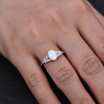 Oval Opal Ring, Vintage Opal Engagement Ring, White Opal Silver Jewelry, Gold Opal Ring, Women's Opal Ring, October Birthstone SJ8998