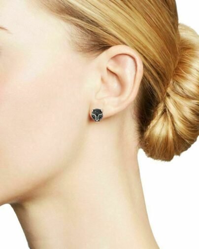 1 Ct Round Black & Green Emerald Eye Panther Stud Earrings in Solid 925 Silver SJ10041