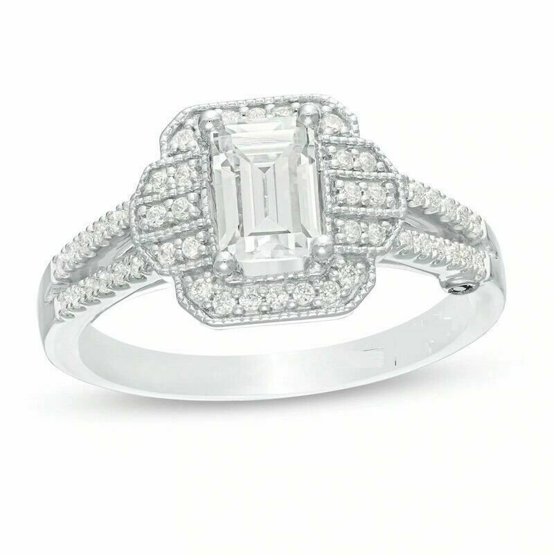 Marilyn Monroe Collection 3/4 Ct Emerald-Cut Diamond Art Deco Ring in 925 Silver SJ10048