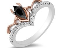 Enchanted Disney Black and White Diamond with Maleficent Onyx Ring In 925 Silver