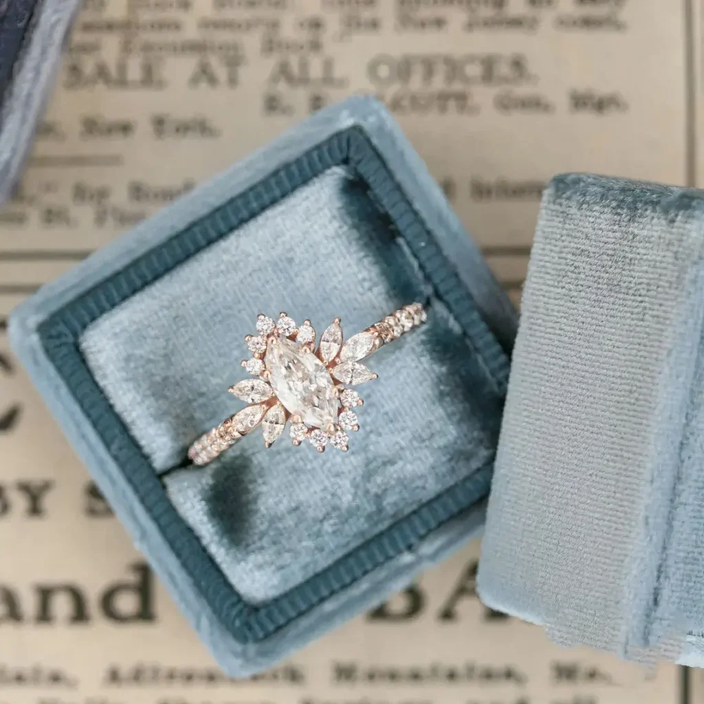 Marquise diamond engagement ring, Vintage Style 14K Gold Unique Wedding Ring SJ10564 (3)